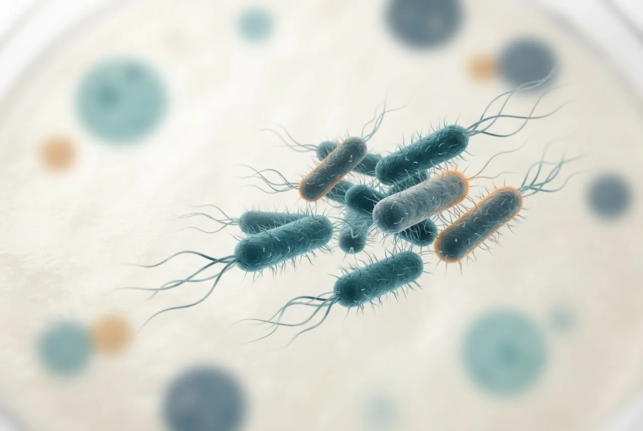 Microscopy-style illustration of aeromonas salmonicida (furunculosis) bacteria showing cell morphology