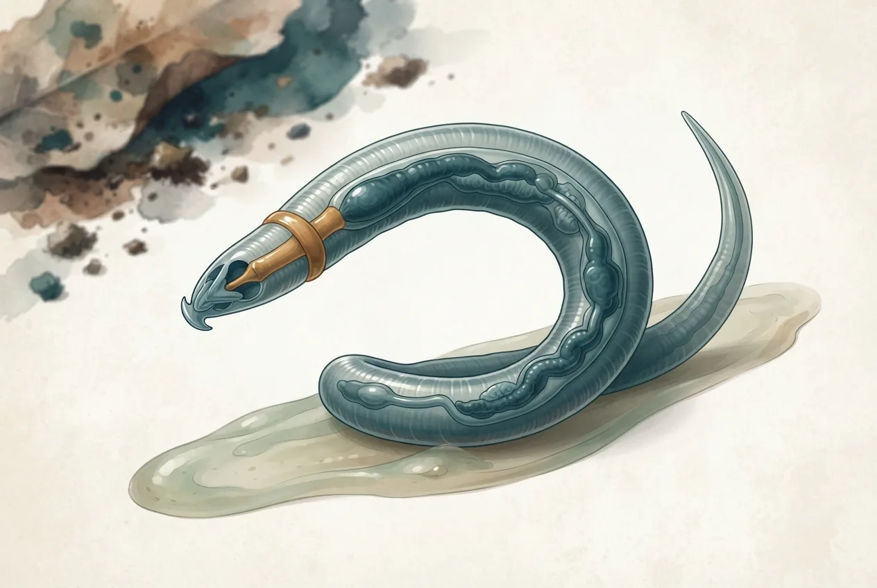 Scientific illustration of the angiostrongylus vasorum (french heartworm) parasite life stage