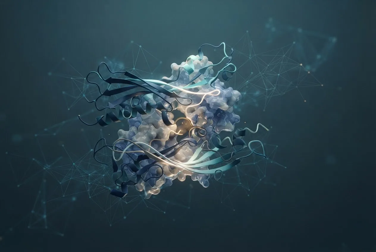 Abstract computational biology visualization of protein structures related to bioinformatics modeling of host interferon-stimulated gene (isg) restriction factors