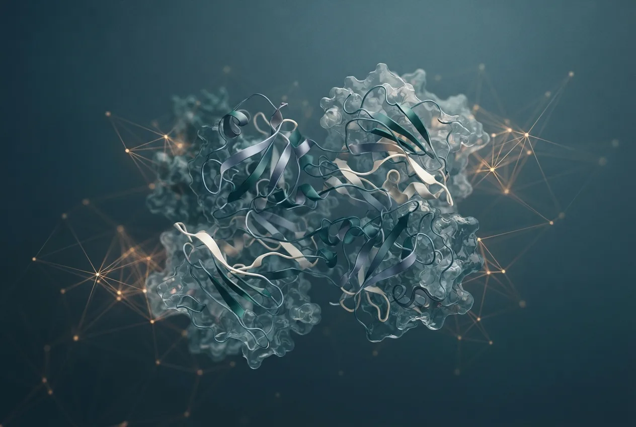 Abstract computational biology visualization of protein structures related to accredited sonography programs