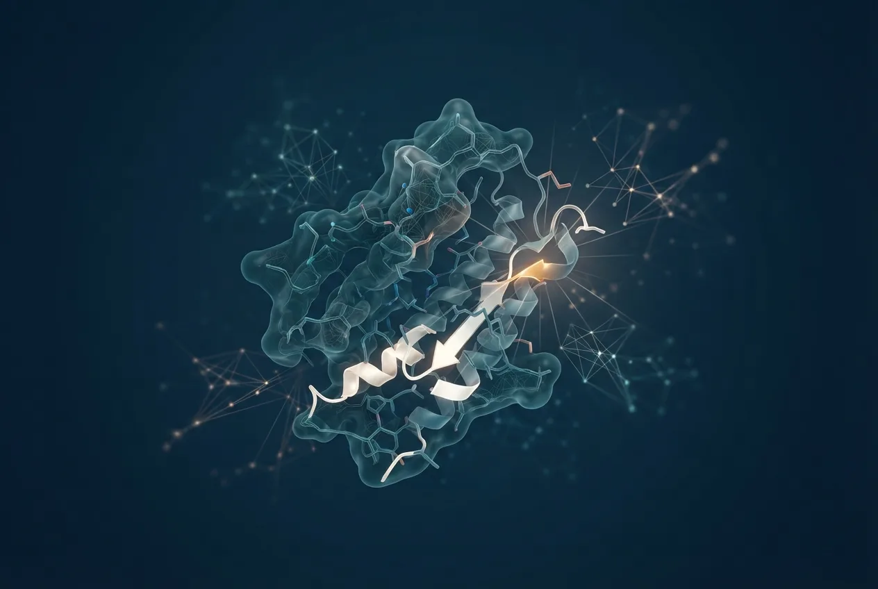 Abstract computational biology visualization of protein structures related to biology definition mutation