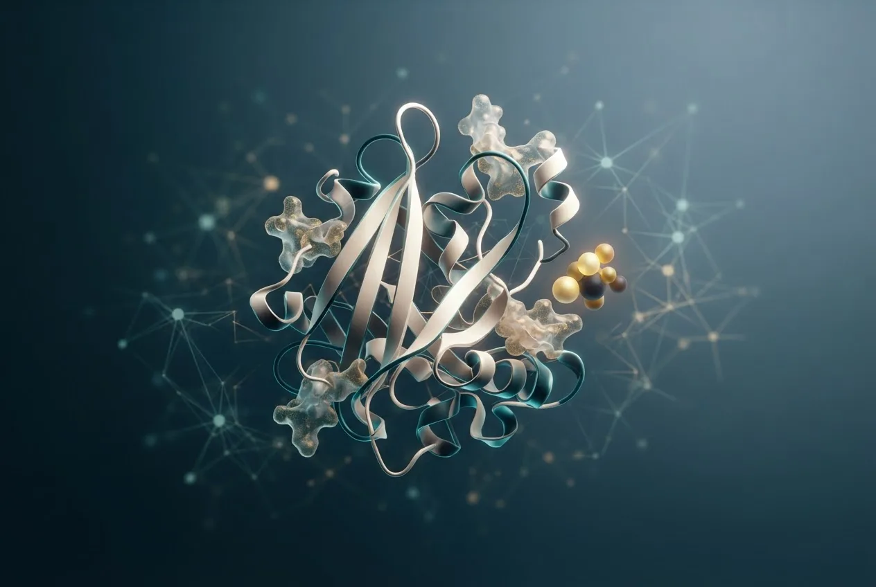 Abstract computational biology visualization of protein structures related to biology definition phenotype