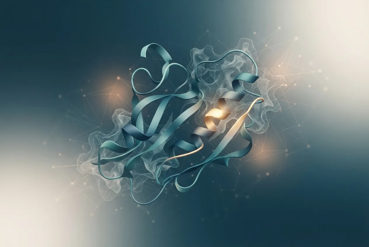 Abstract computational biology visualization of protein structures related to biology definition translation