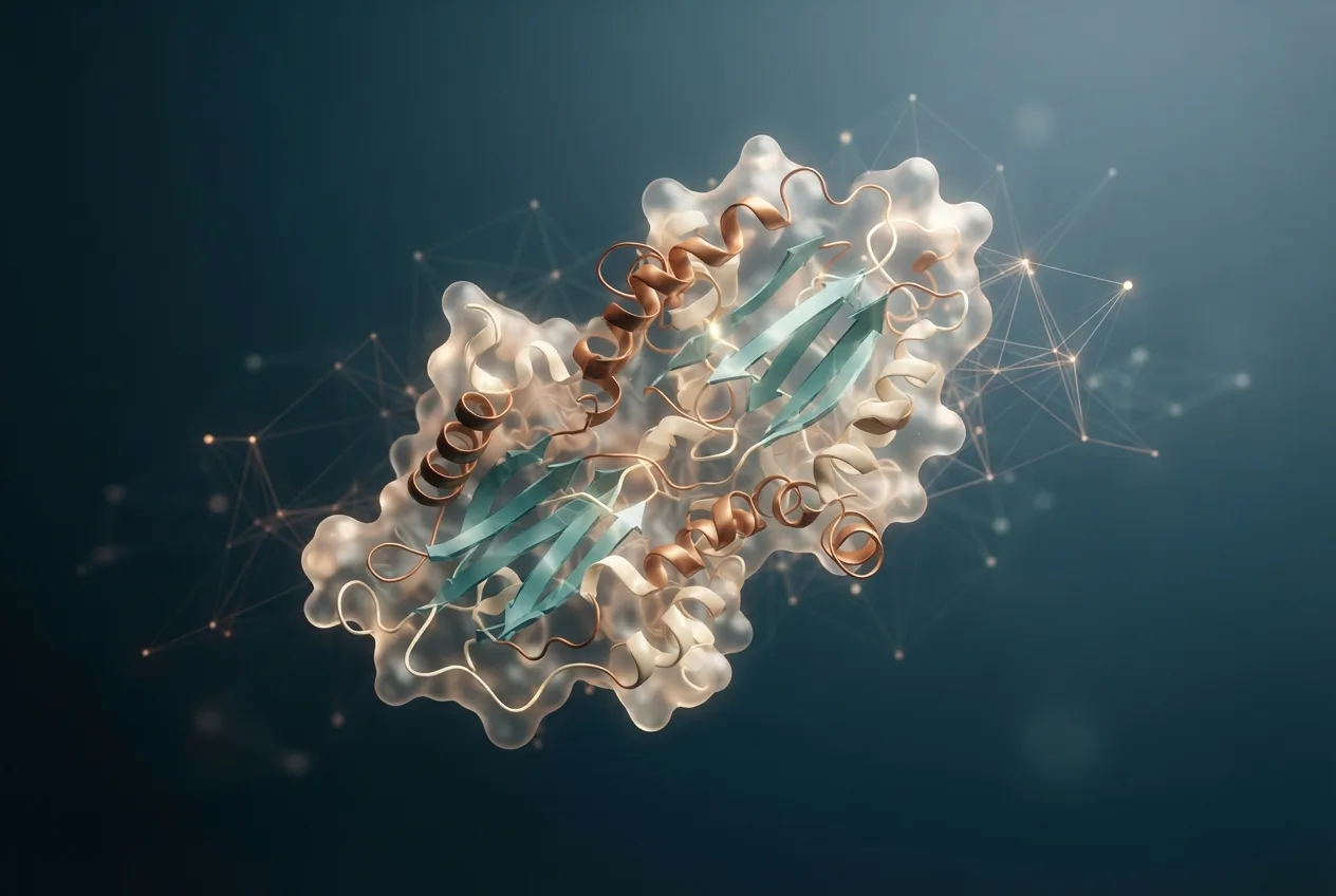 Abstract computational biology visualization of protein structures related to biology dictionary