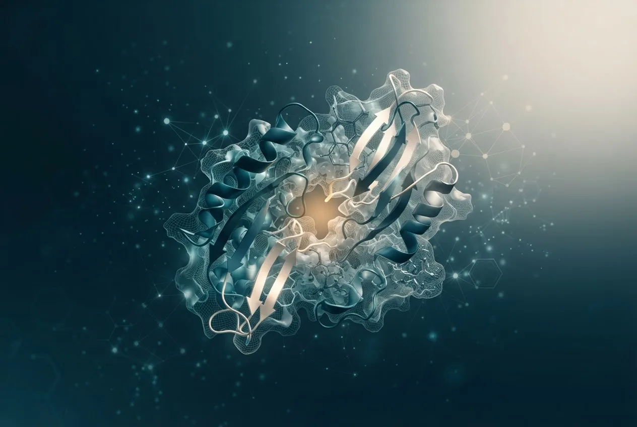 Abstract computational biology visualization of protein structures related to biology regents