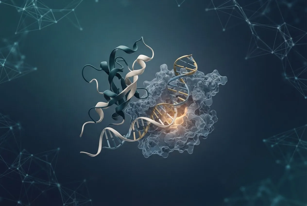 Abstract computational biology visualization of protein structures related to biology transcription definition