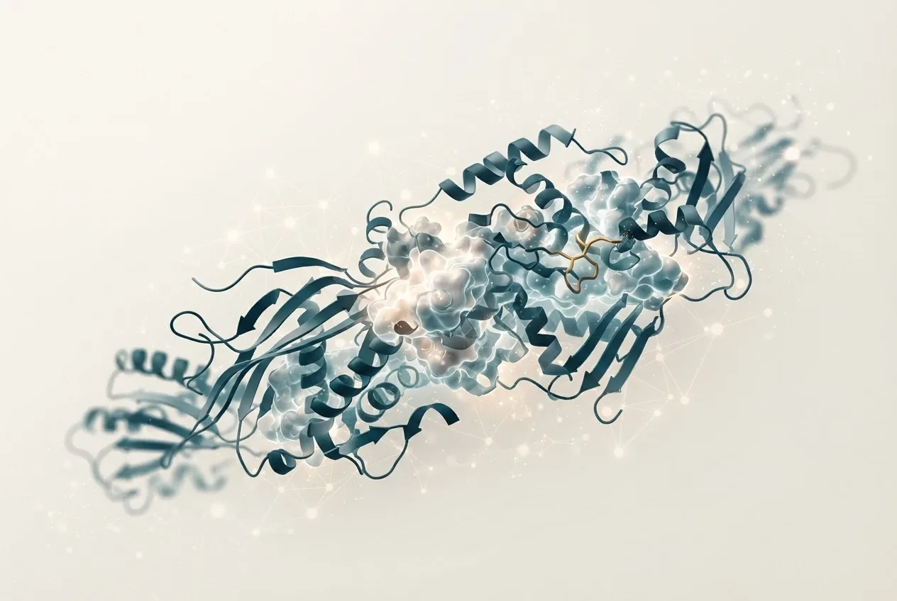 Abstract computational biology visualization of protein structures related to biotech jobs