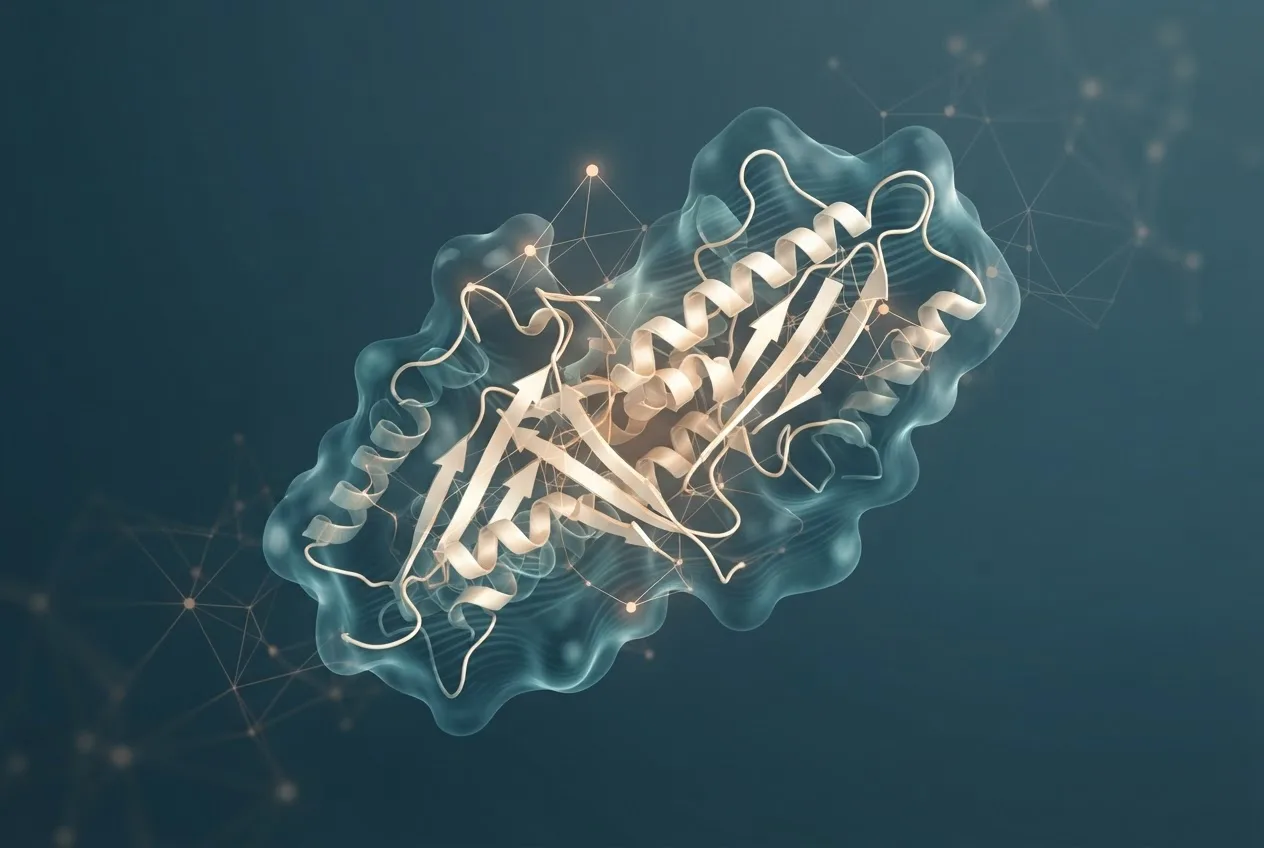 Abstract computational biology visualization of protein structures related to cell biology def