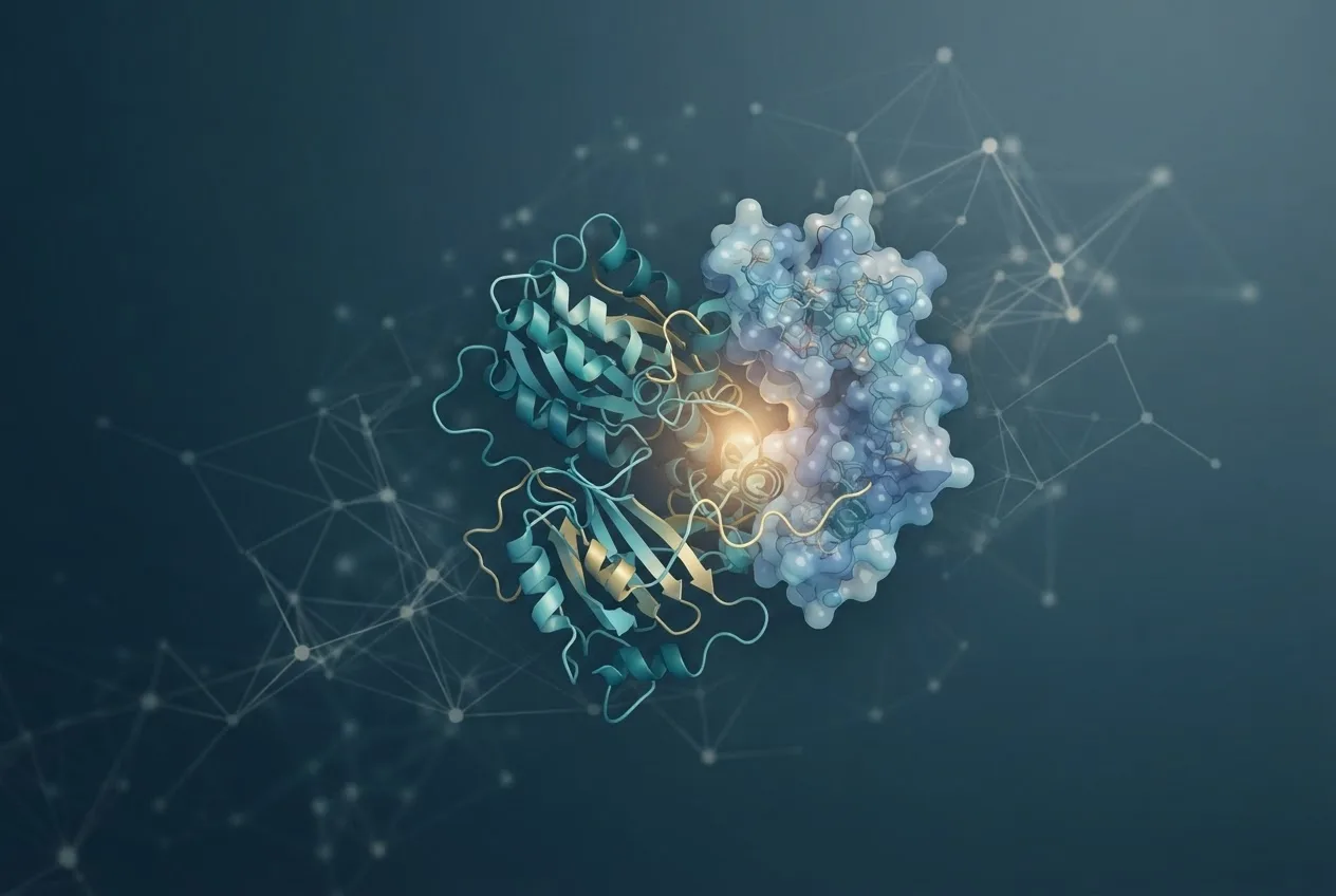 Abstract computational biology visualization of protein structures related to cell biology definitions