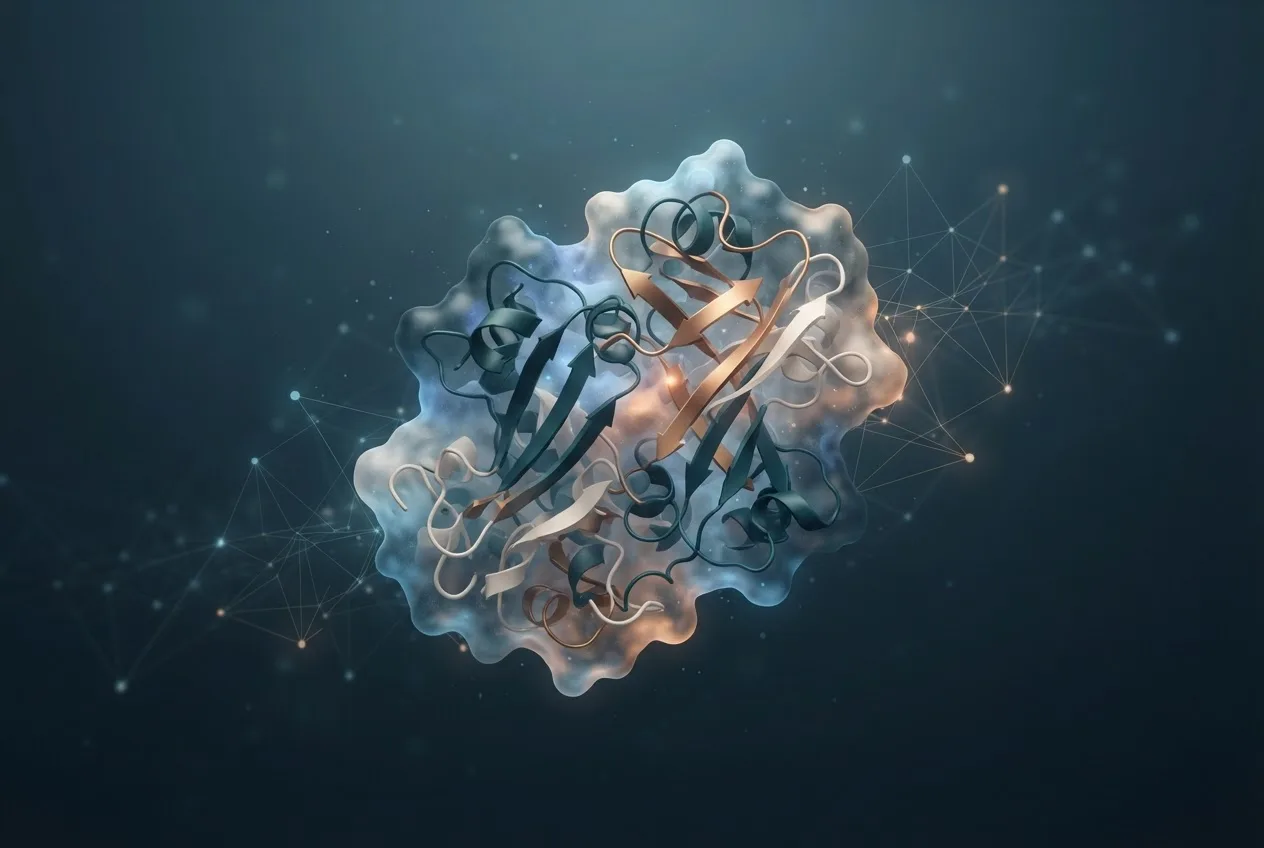 Abstract computational biology visualization of protein structures related to define gene biology