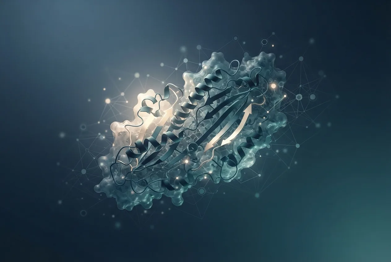 Abstract computational biology visualization of protein structures related to define genotype biology