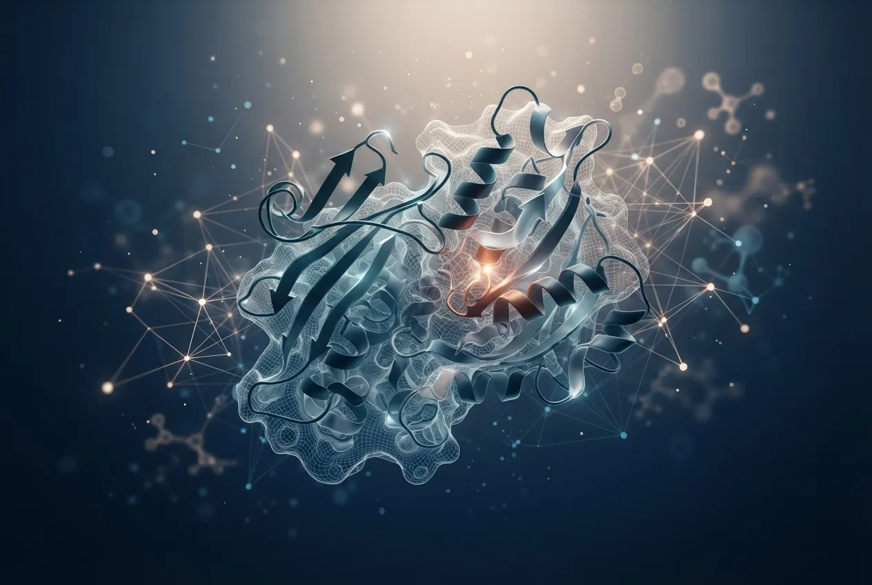 Abstract computational biology visualization of protein structures related to define phenotype biology
