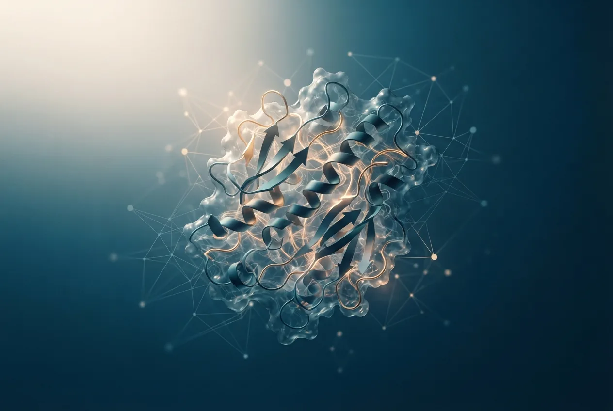 Abstract computational biology visualization of protein structures related to dominant biology definition
