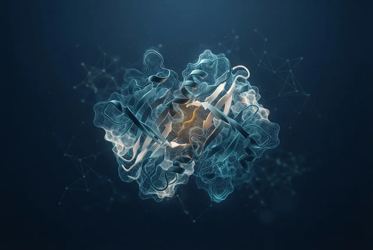 Abstract computational biology visualization of protein structures related to dominant meaning biology