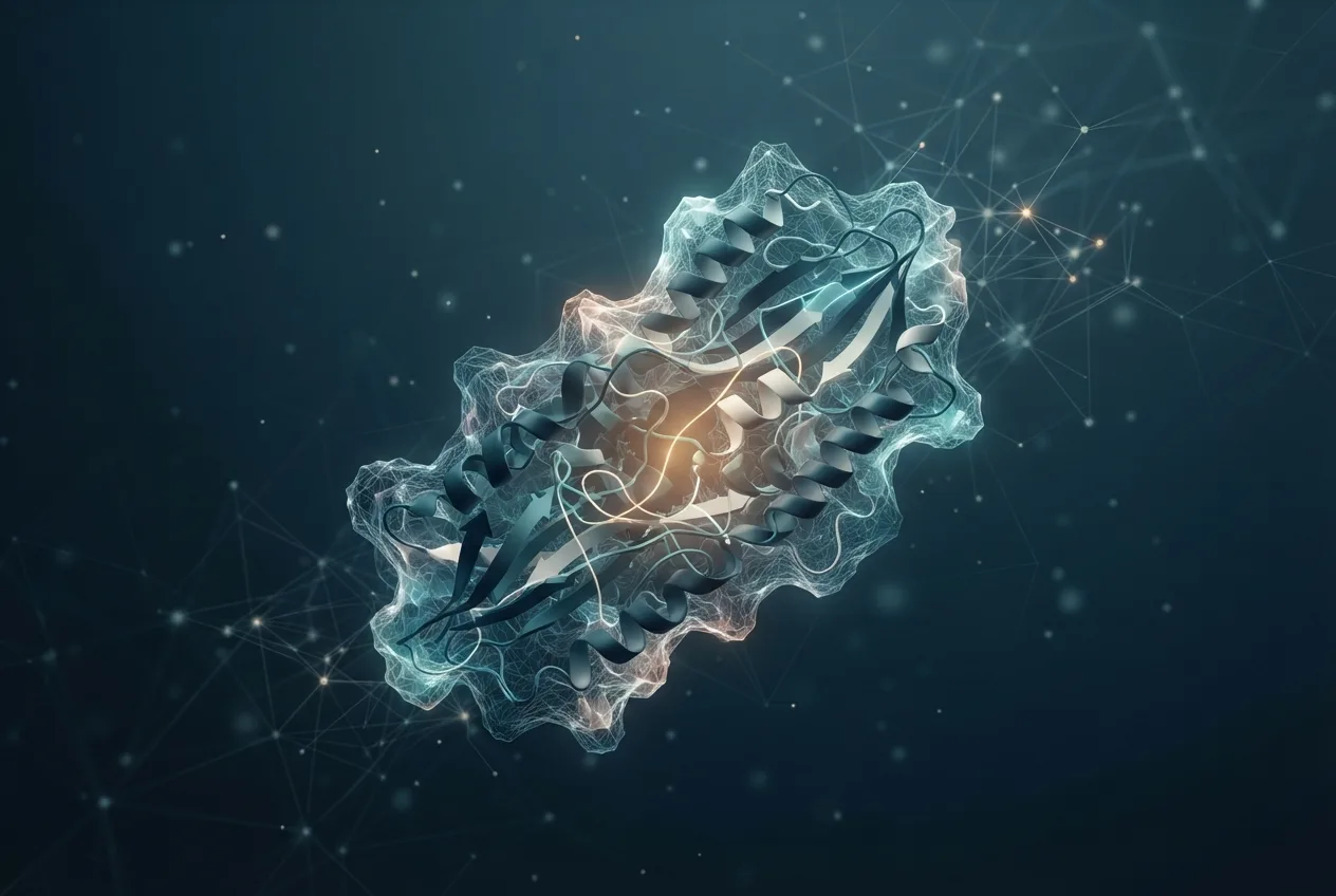 Abstract computational biology visualization of protein structures related to genes in biology definition