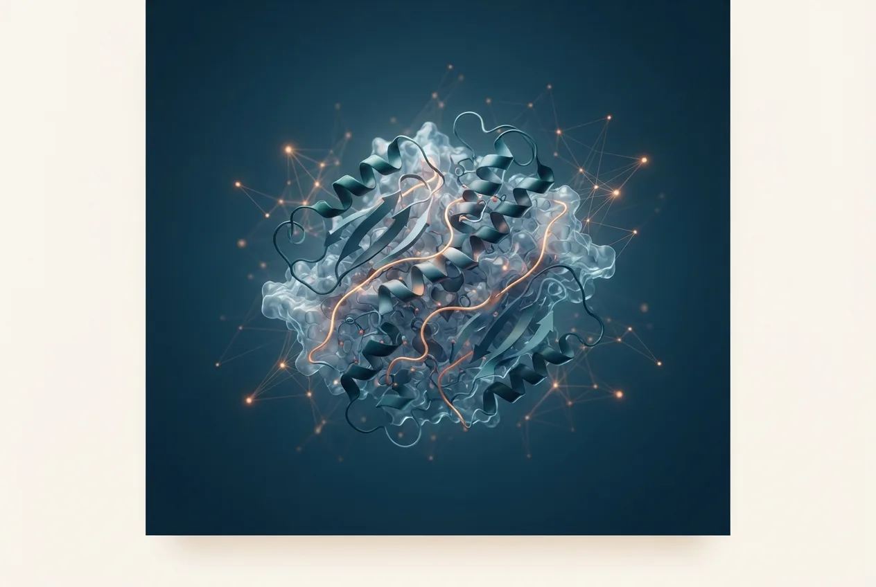 Abstract computational biology visualization of protein structures related to genome definition biology