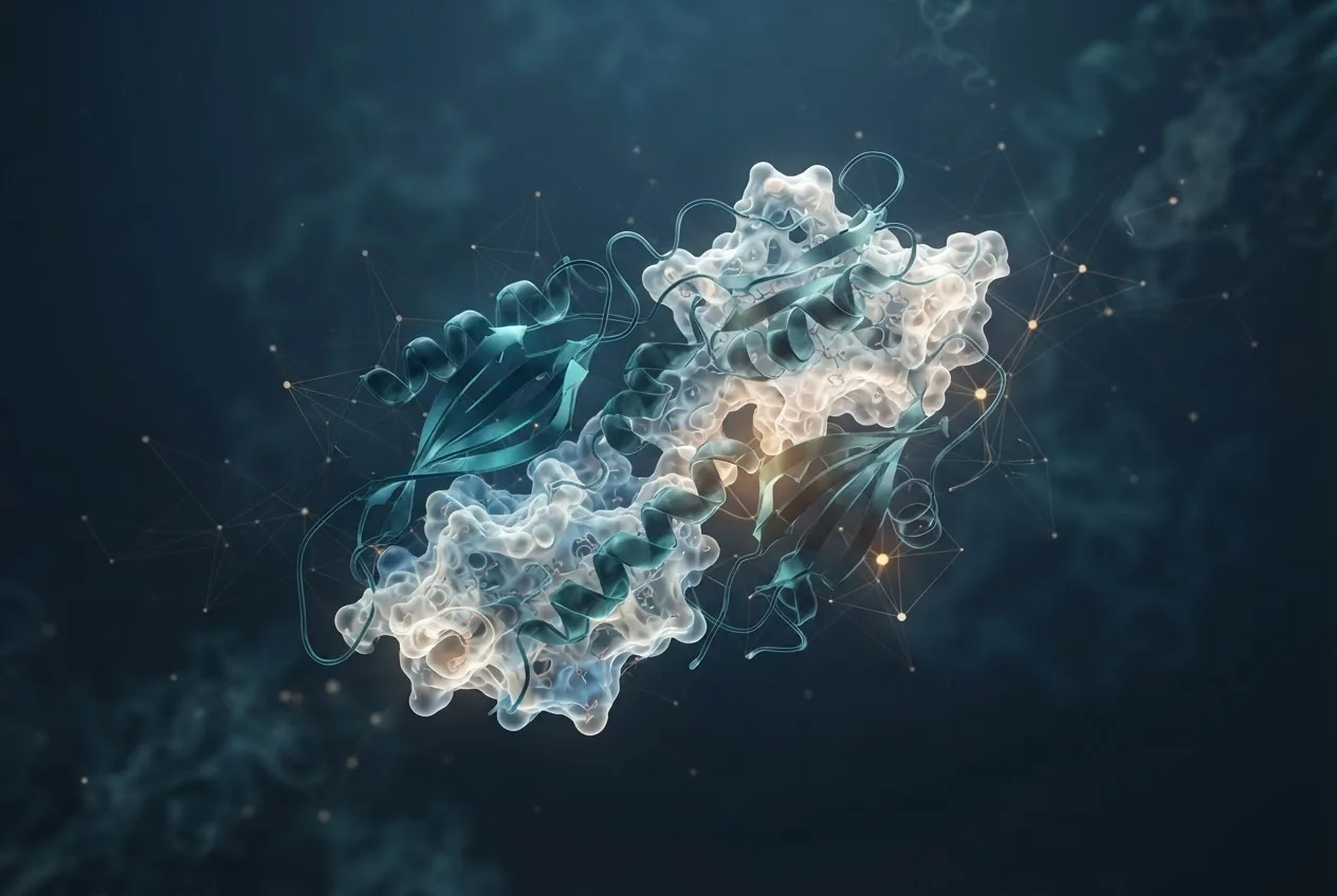 Abstract computational biology visualization of protein structures related to healthcare administration degree