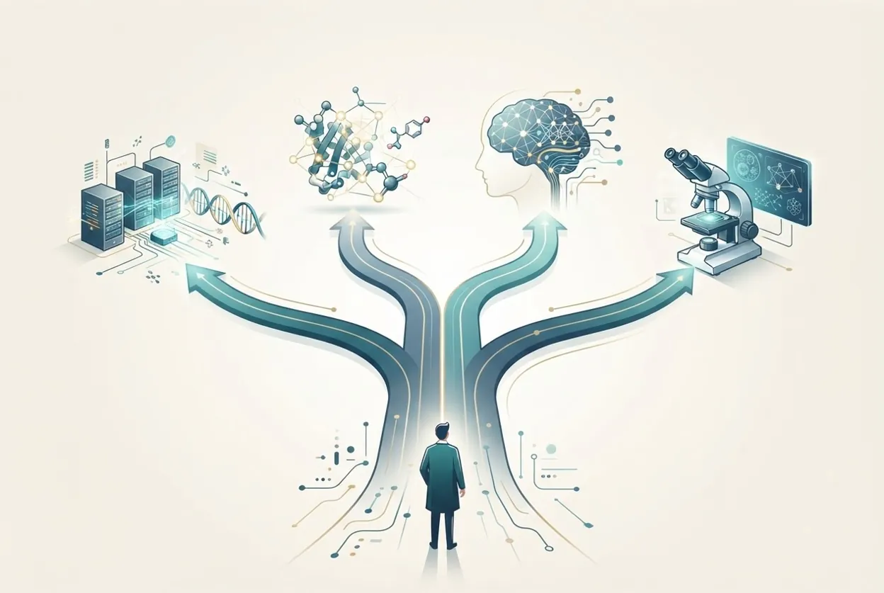 Illustration of diverging bioinformatics career paths