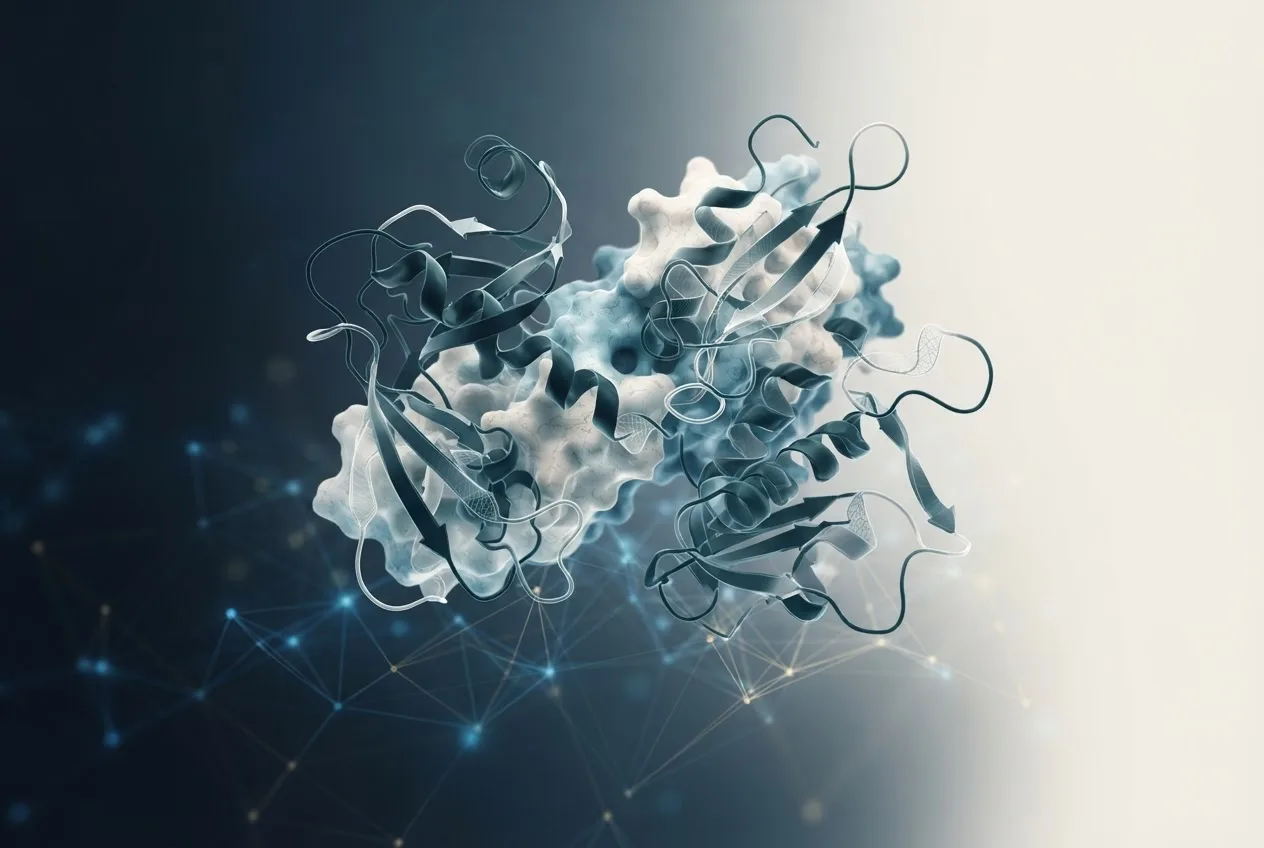Abstract computational biology visualization of protein structures related to levels of organization biology