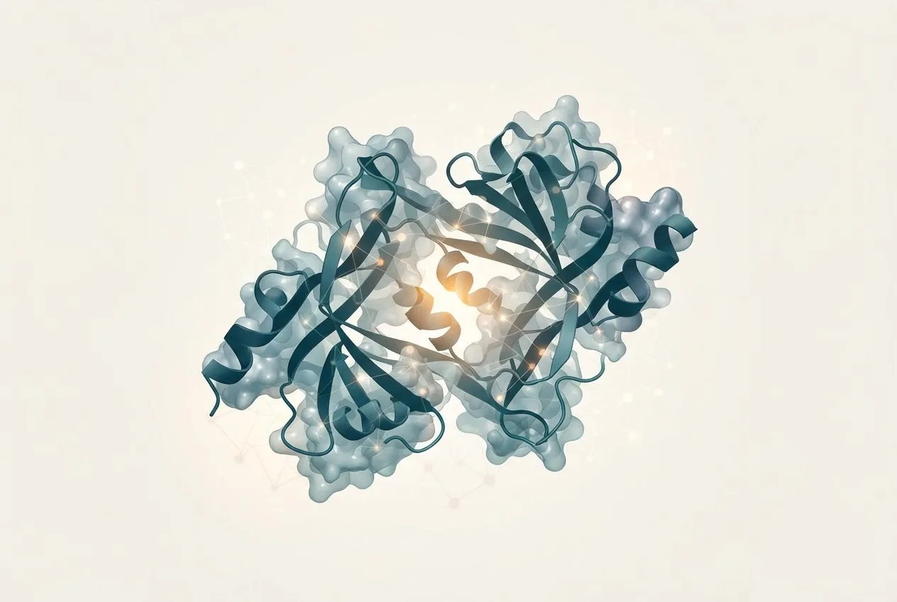 Abstract computational biology visualization of protein structures related to medical coding training programs