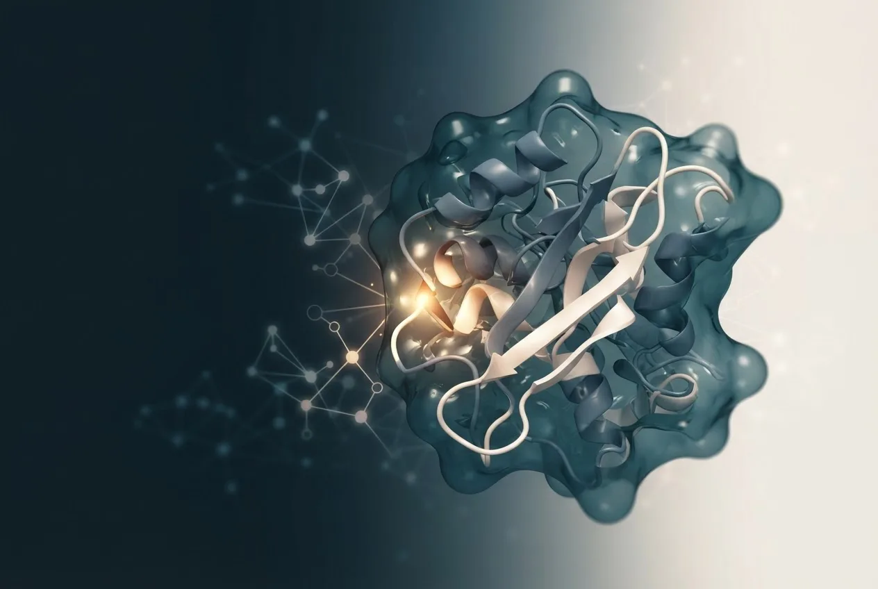 Abstract computational biology visualization of protein structures related to mutation biology definition