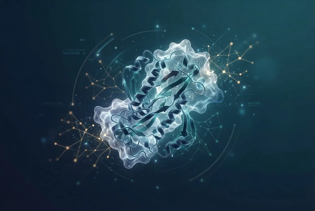 Abstract computational biology visualization of protein structures related to radiation therapy programs