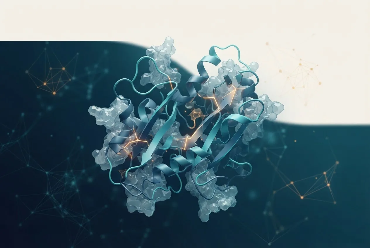 Abstract computational biology visualization of protein structures related to radiology tech jobs