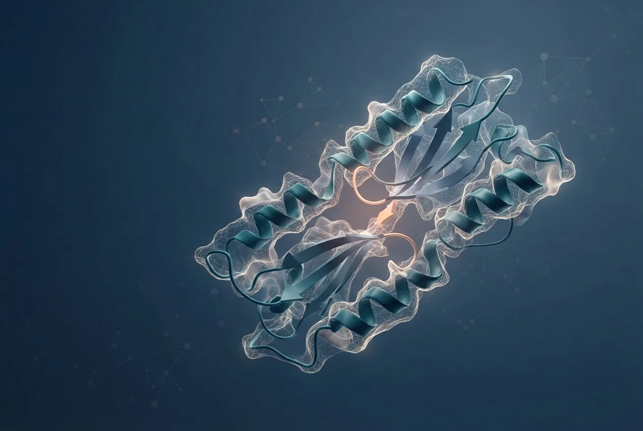 Abstract computational biology visualization of protein structures related to trait biology definition