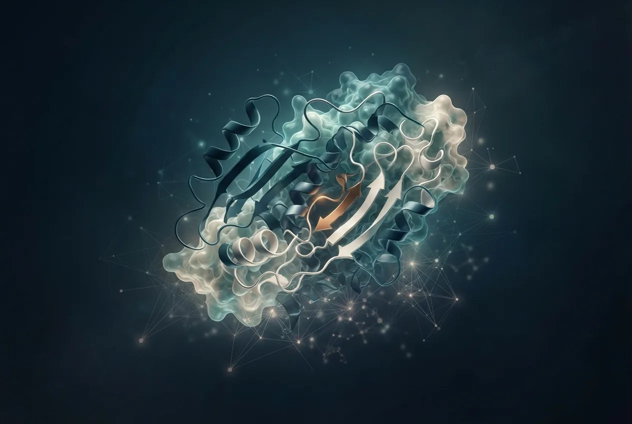 Abstract computational biology visualization of protein structures related to trait definition biology
