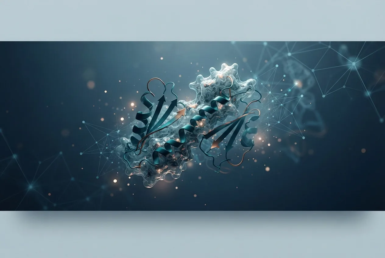 Abstract computational biology visualization of protein structures related to trait in biology