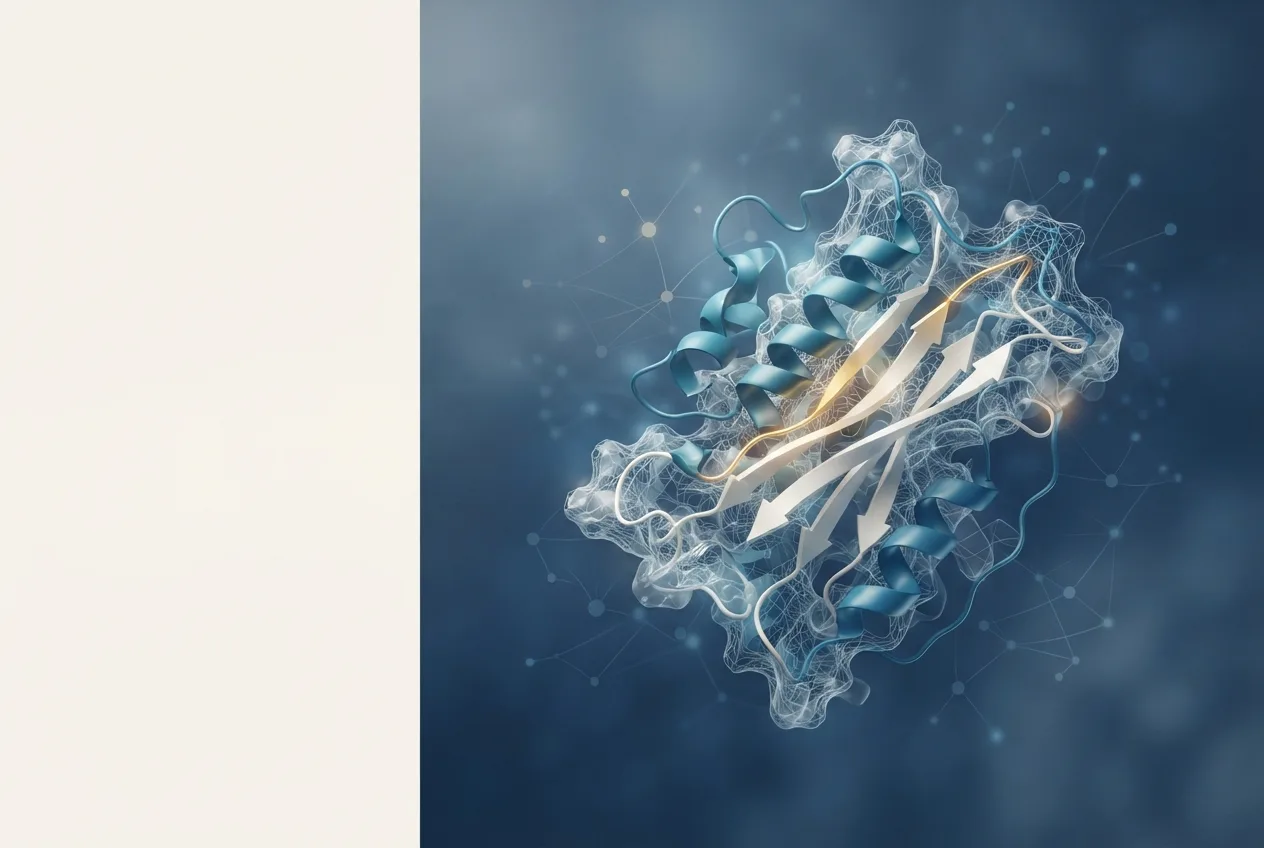 Abstract computational biology visualization of protein structures related to traits biology definition