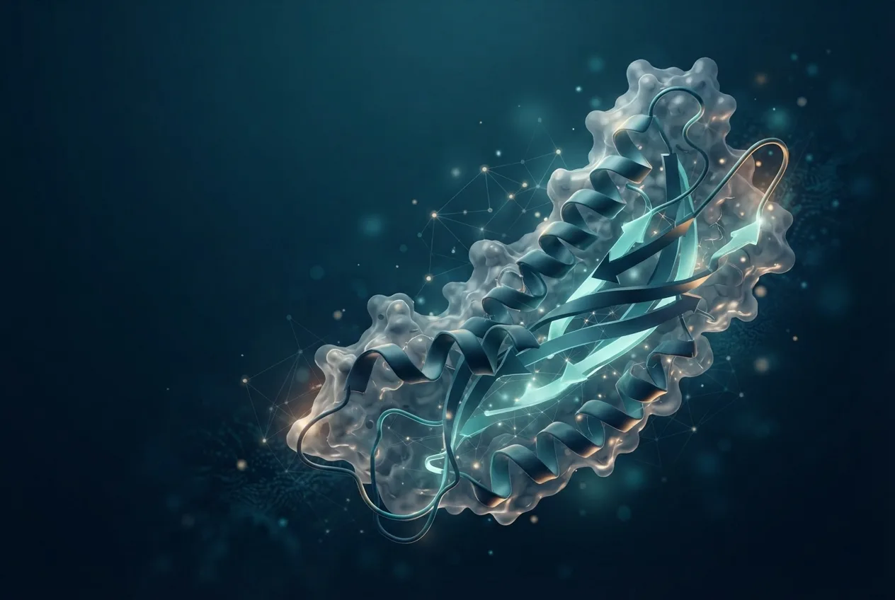 Abstract computational biology visualization of protein structures related to traits definition biology