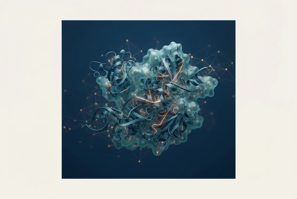 Abstract computational biology visualization of protein structures related to transcription biology def