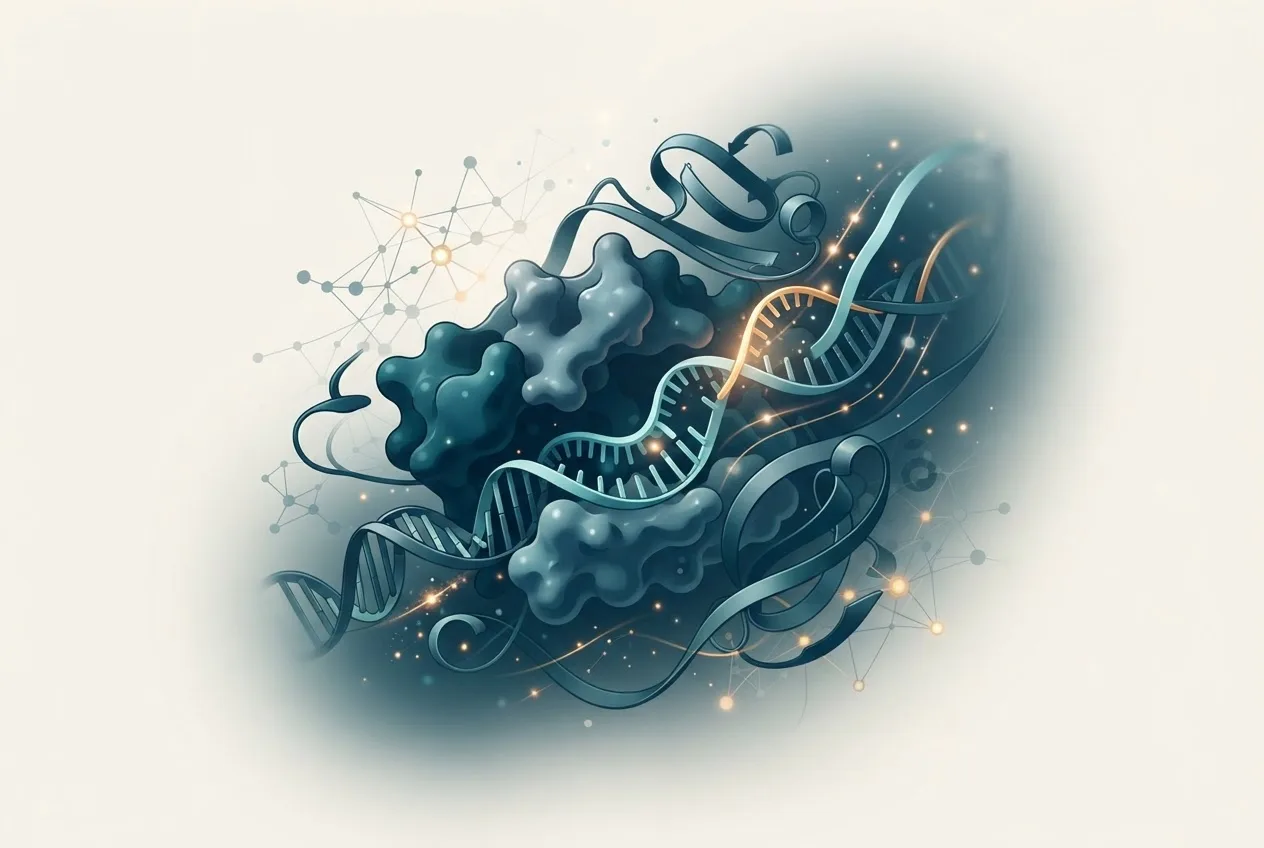 Abstract computational biology visualization of protein structures related to transcription def biology
