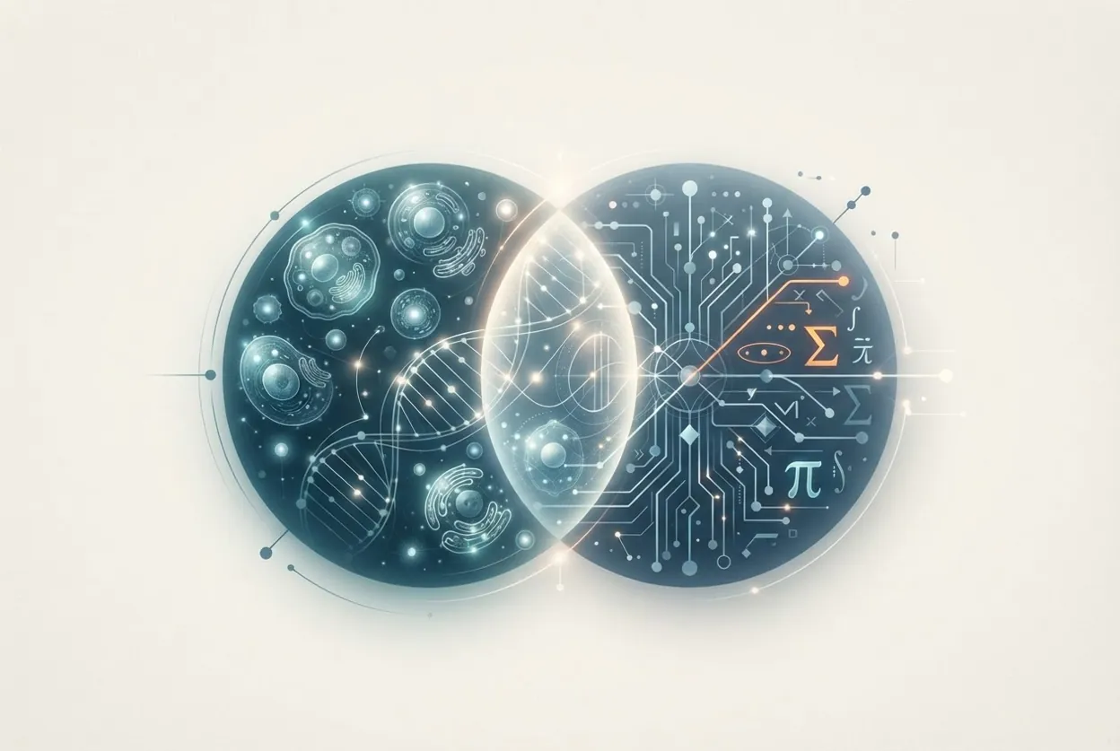 Illustration of biology and computing domains overlapping