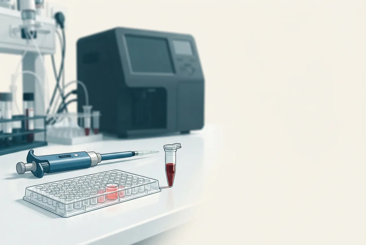 Laboratory illustration of diagnostic testing equipment for blood gas analysis and acid-base interpretation in patients