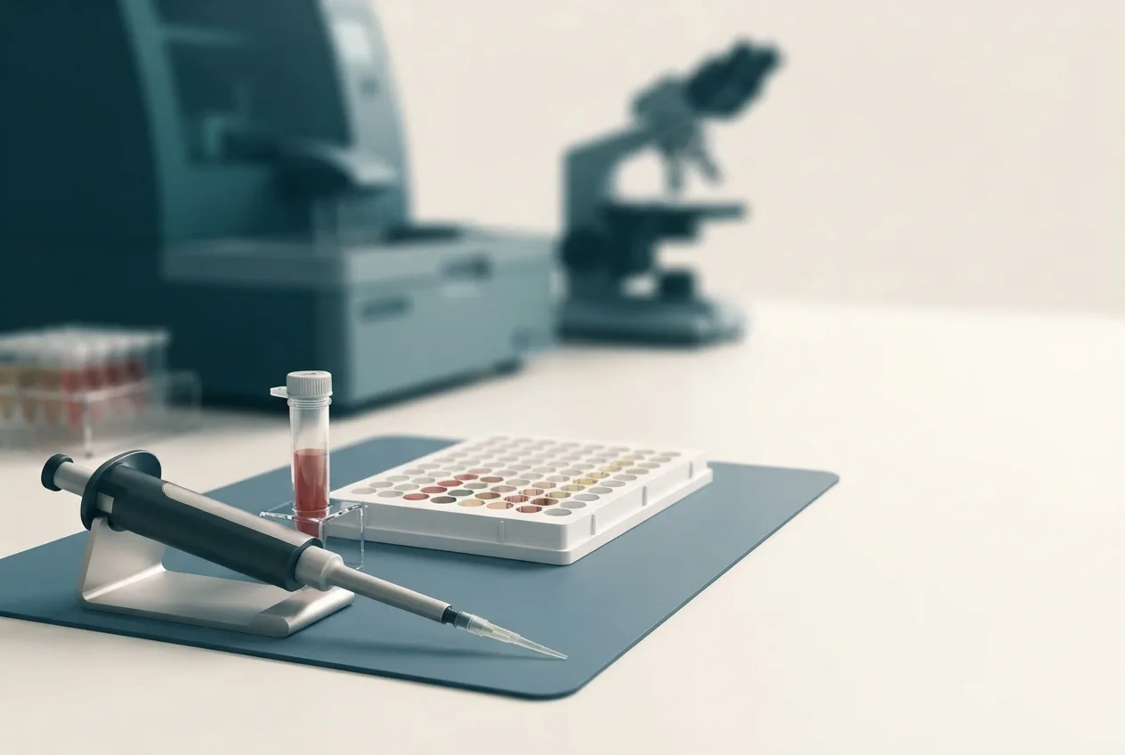Laboratory illustration of diagnostic testing equipment for blood smear evaluation for hemotropic mycoplasma