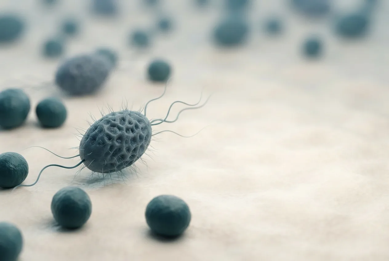 Microscopy-style illustration of chlamydia psittaci bacteria showing cell morphology