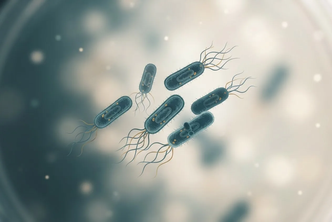Microscopy-style illustration of clostridium chauvoei (blackleg) bacteria showing cell morphology