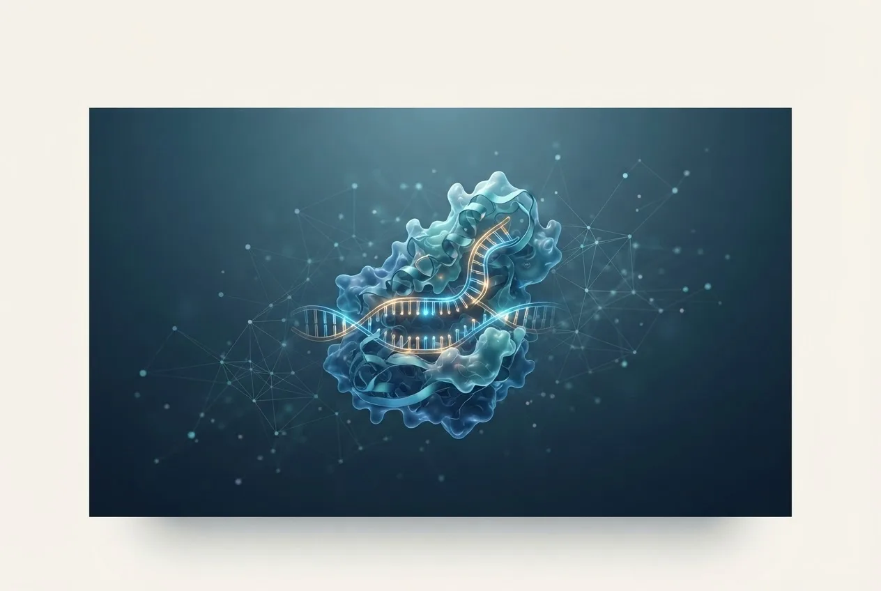 Abstract computational biology visualization of protein structures related to crispr rna design and off-target prediction