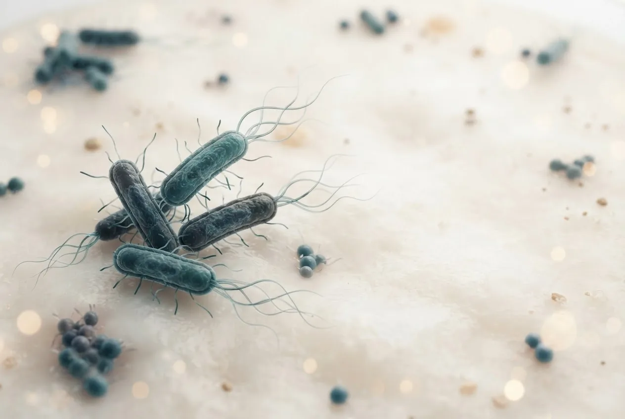 Microscopy-style illustration of edwardsiella ictaluri bacteria showing cell morphology