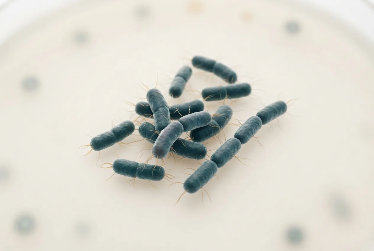 Microscopy-style illustration of erysipelothrix rhusiopathiae bacteria showing cell morphology