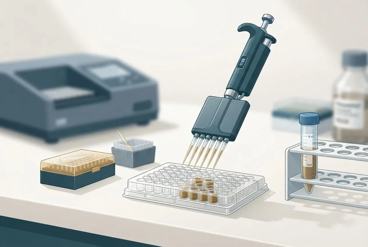 Laboratory illustration of diagnostic testing equipment for fecal egg count reduction test for anthelmintic resistance