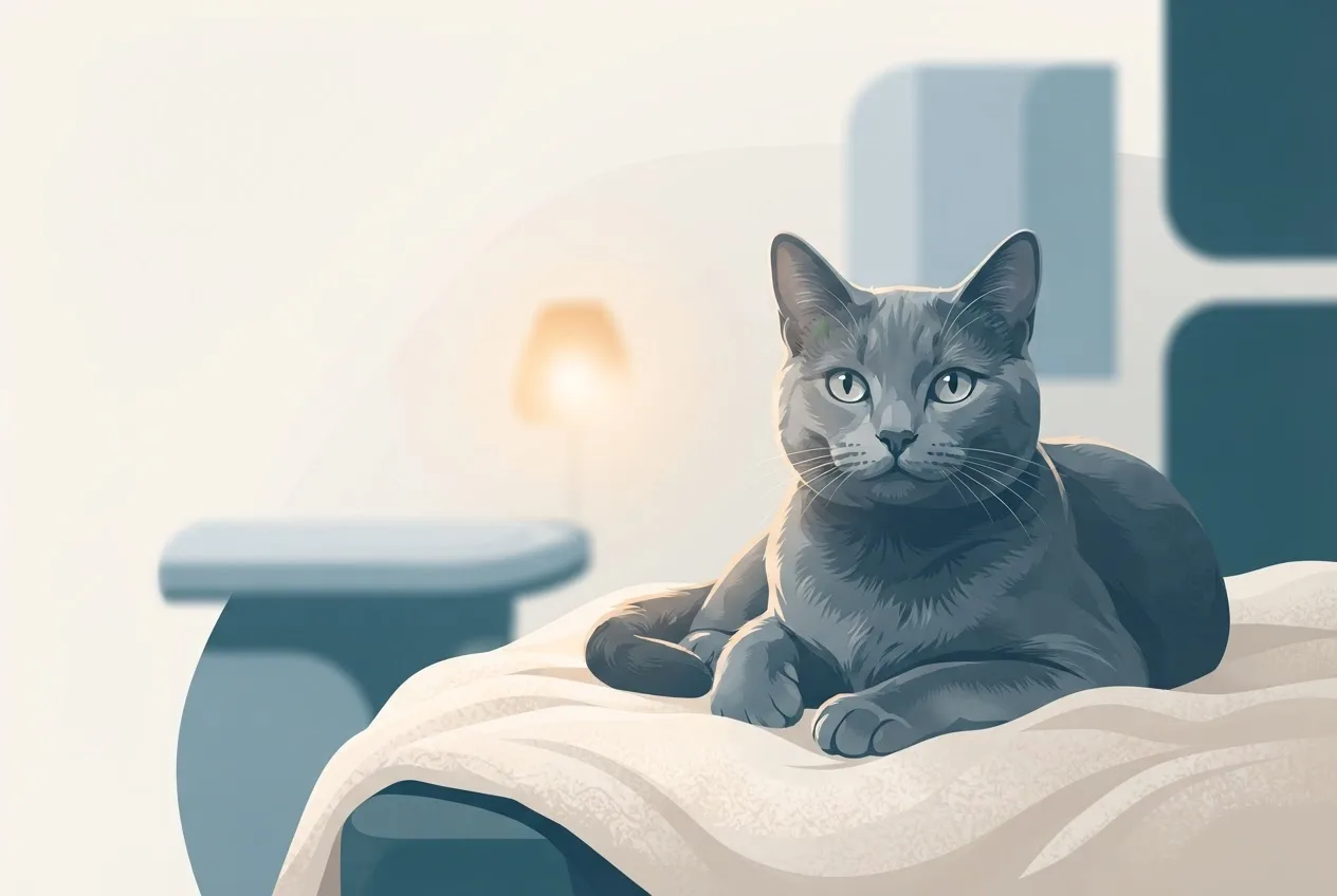 Illustration of a healthy, calm dog or cat representing the pet-health topic of feline lower urinary tract disease (flutd)