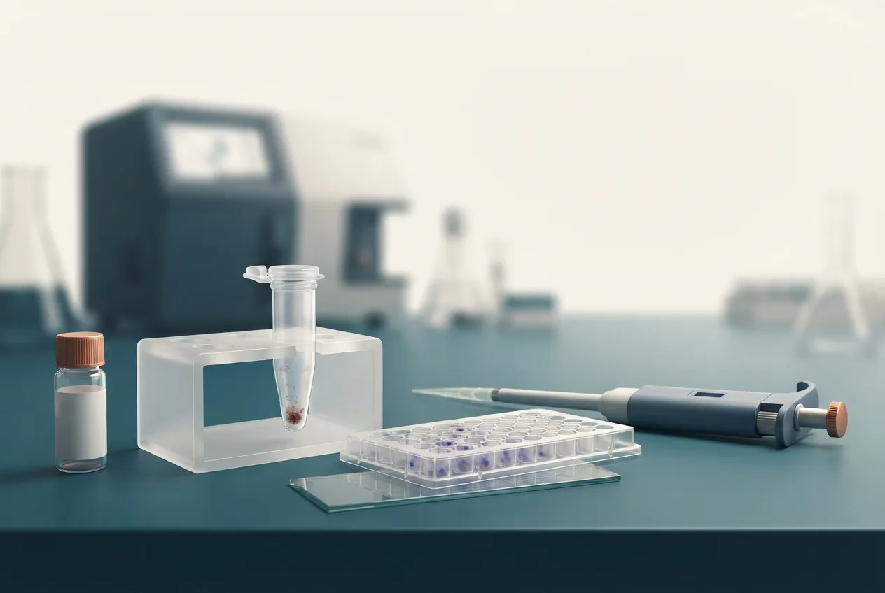 Laboratory illustration of diagnostic testing equipment for fine-needle aspirate cytology of cutaneous mast cell tumors