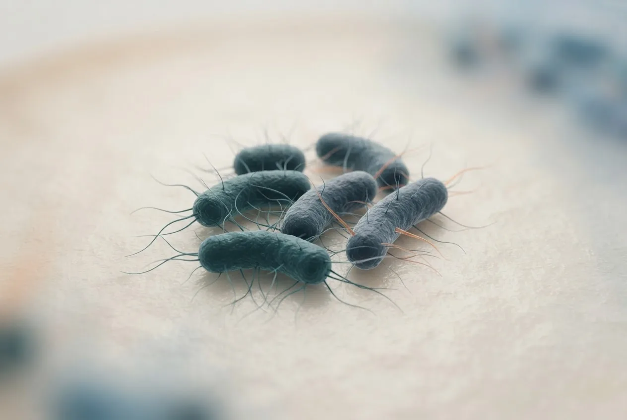 Microscopy-style illustration of flavobacterium psychrophilum bacteria showing cell morphology