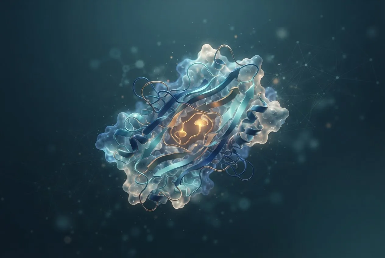 Abstract computational biology visualization of protein structures related to foundation models for single-cell biology
