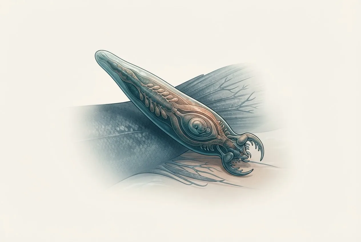 Scientific illustration of the gyrodactylus salaris parasite life stage