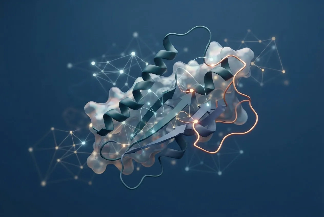 Abstract computational biology visualization of protein structures related to hidden markov models for protein domain annotation