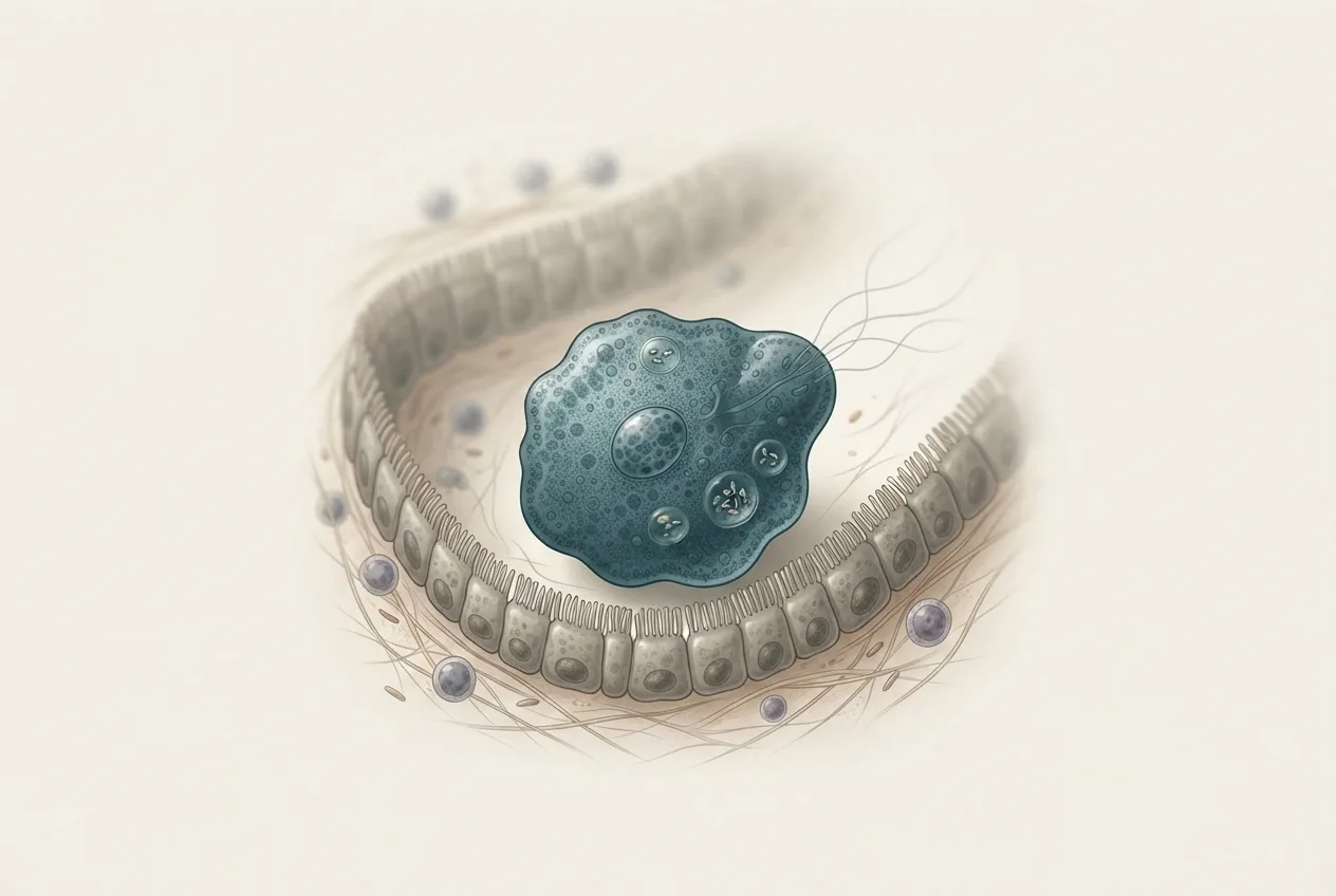 Scientific illustration of the histomonas meleagridis (blackhead) parasite life stage